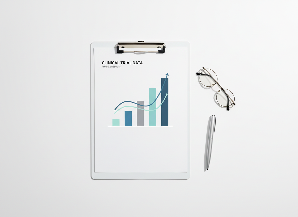 Clipboard with chart and glasses representing clinical study data